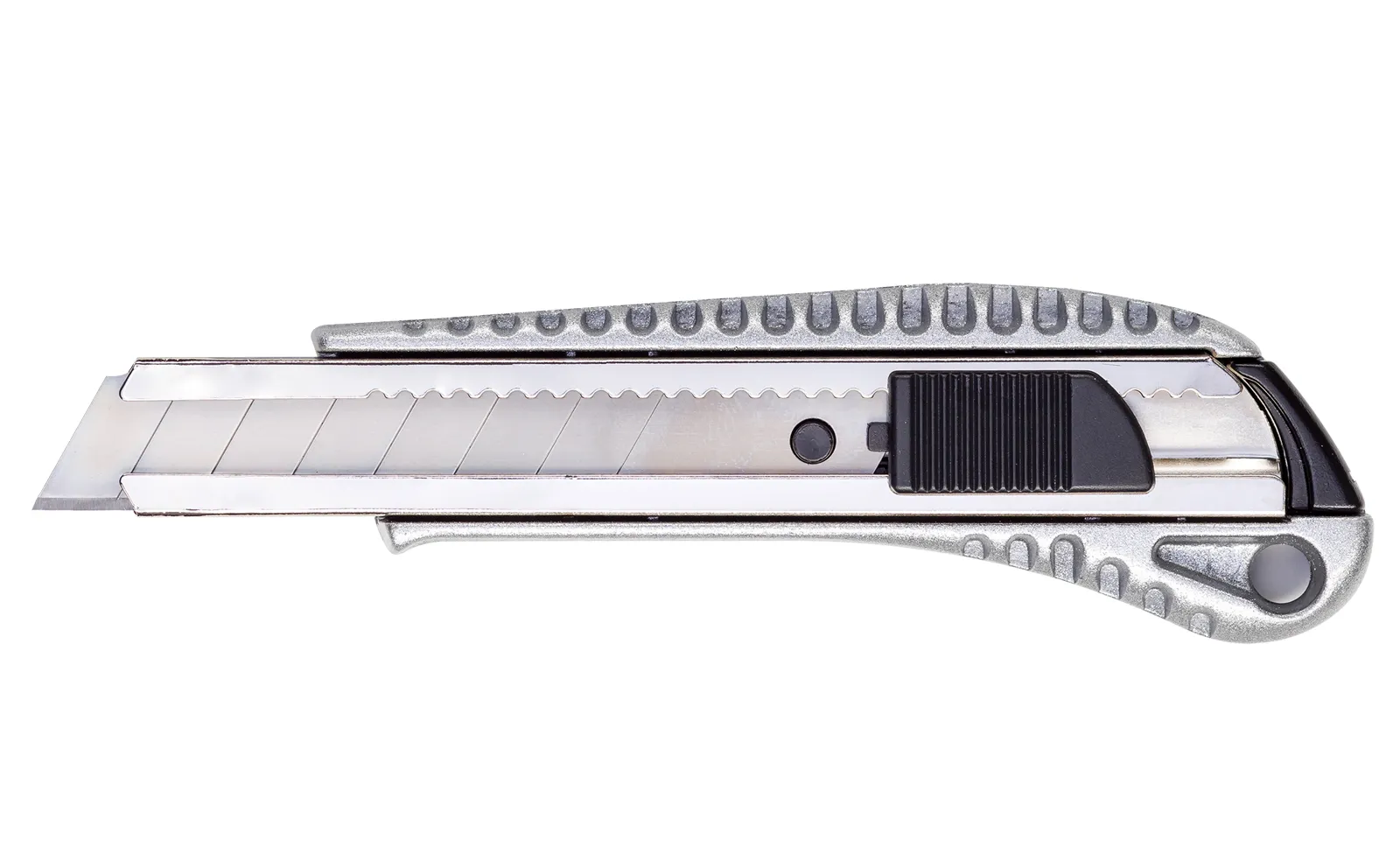 Colorus Alu-Cuttermesser 18 mm mit Metallführung und Abbrechklinge, Seitenansicht