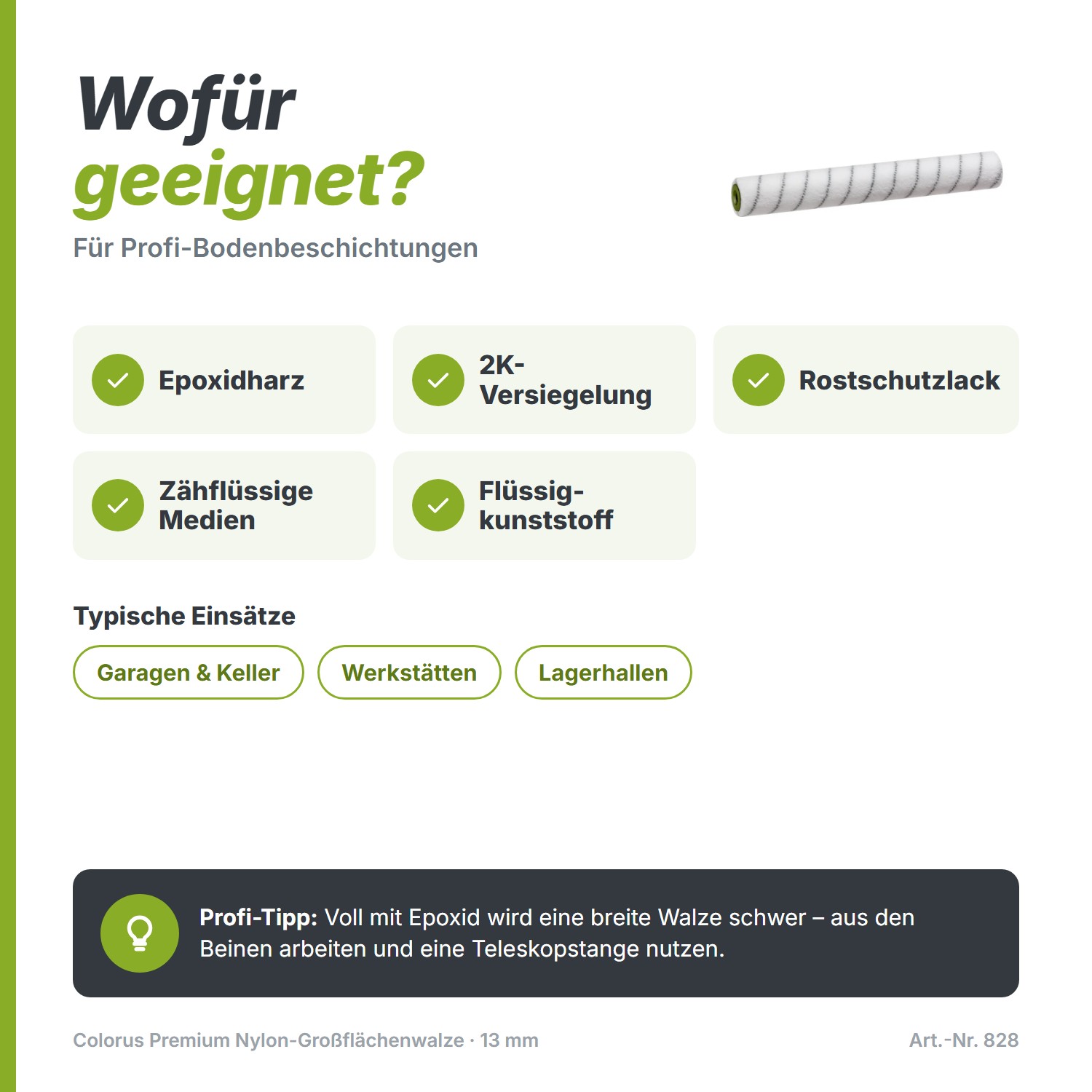 Colorus Premium Großflächenwalze (61 cm) – Nylon für Industrieböden & Epoxid (13 mm Flor)