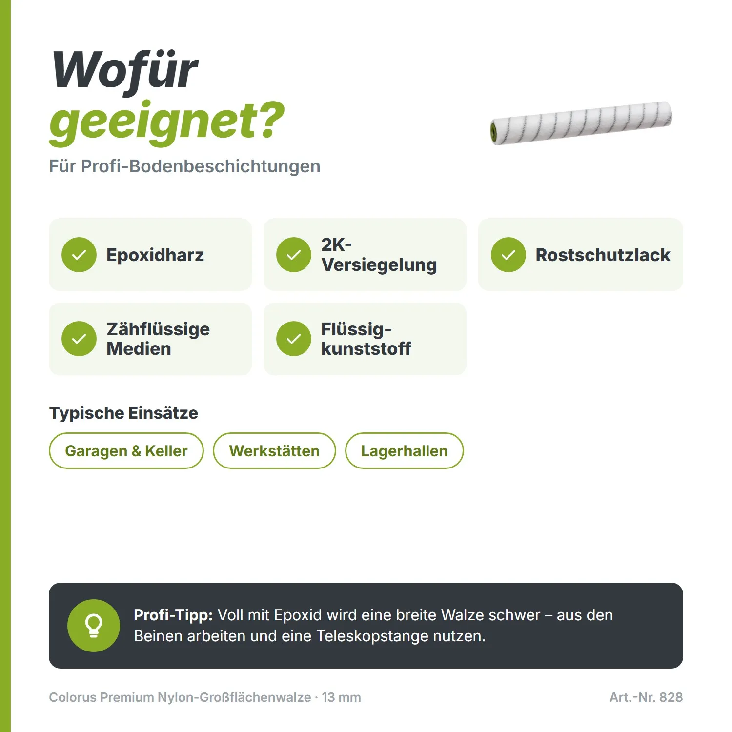 Colorus Premium Großflächenwalze (61 cm) – Nylon für Industrieböden & Epoxid (13 mm Flor)