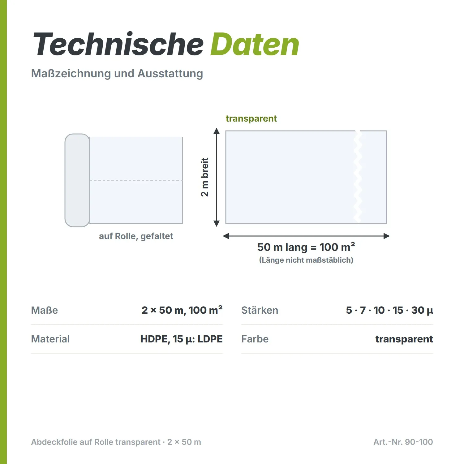 Abdeckfolie auf Rolle HDPE transparent 2 x 50m 30µ