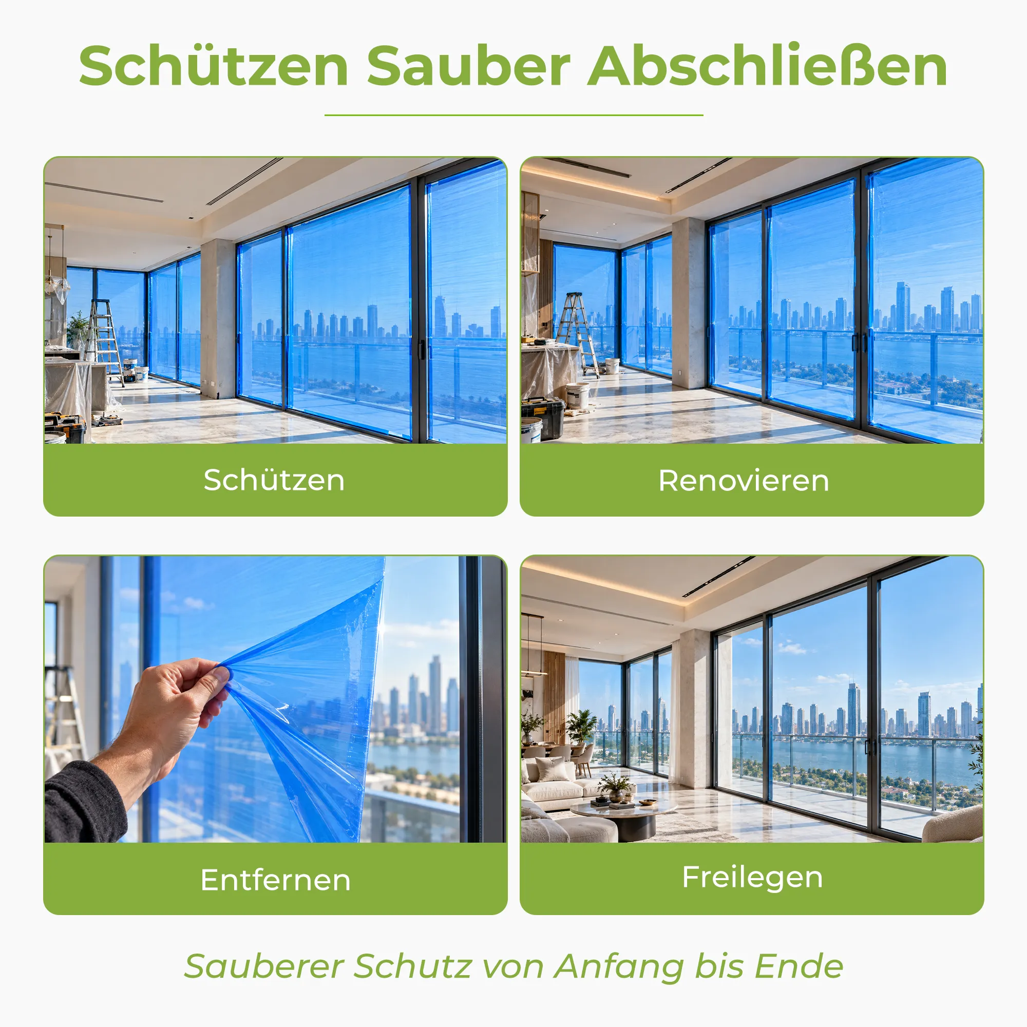 Premium Glasschutzfolie blau Fensterschutzfolie 1 x 100m
