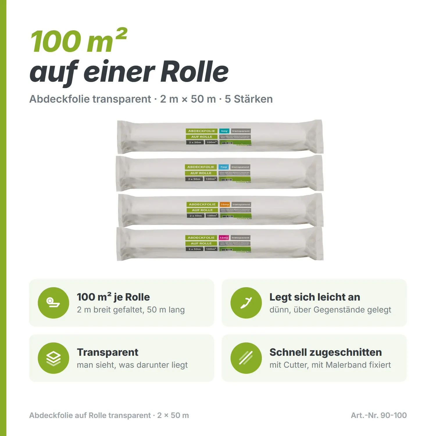Abdeckfolie auf Rolle HDPE transparent 2 x 50m 30µ