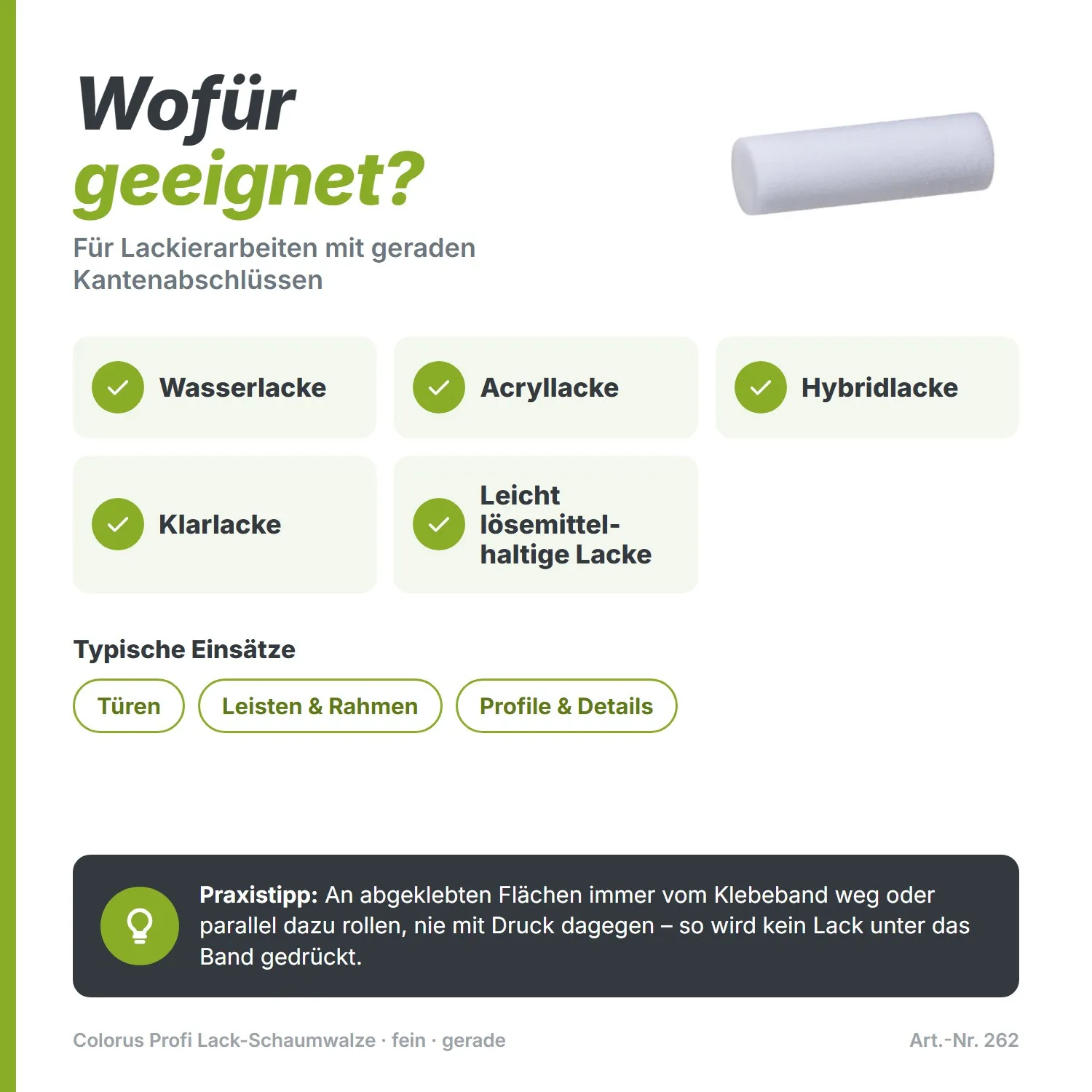 Colorus Profi Lack-Schaumwalze (11 cm) – Fein & Gerade Enden