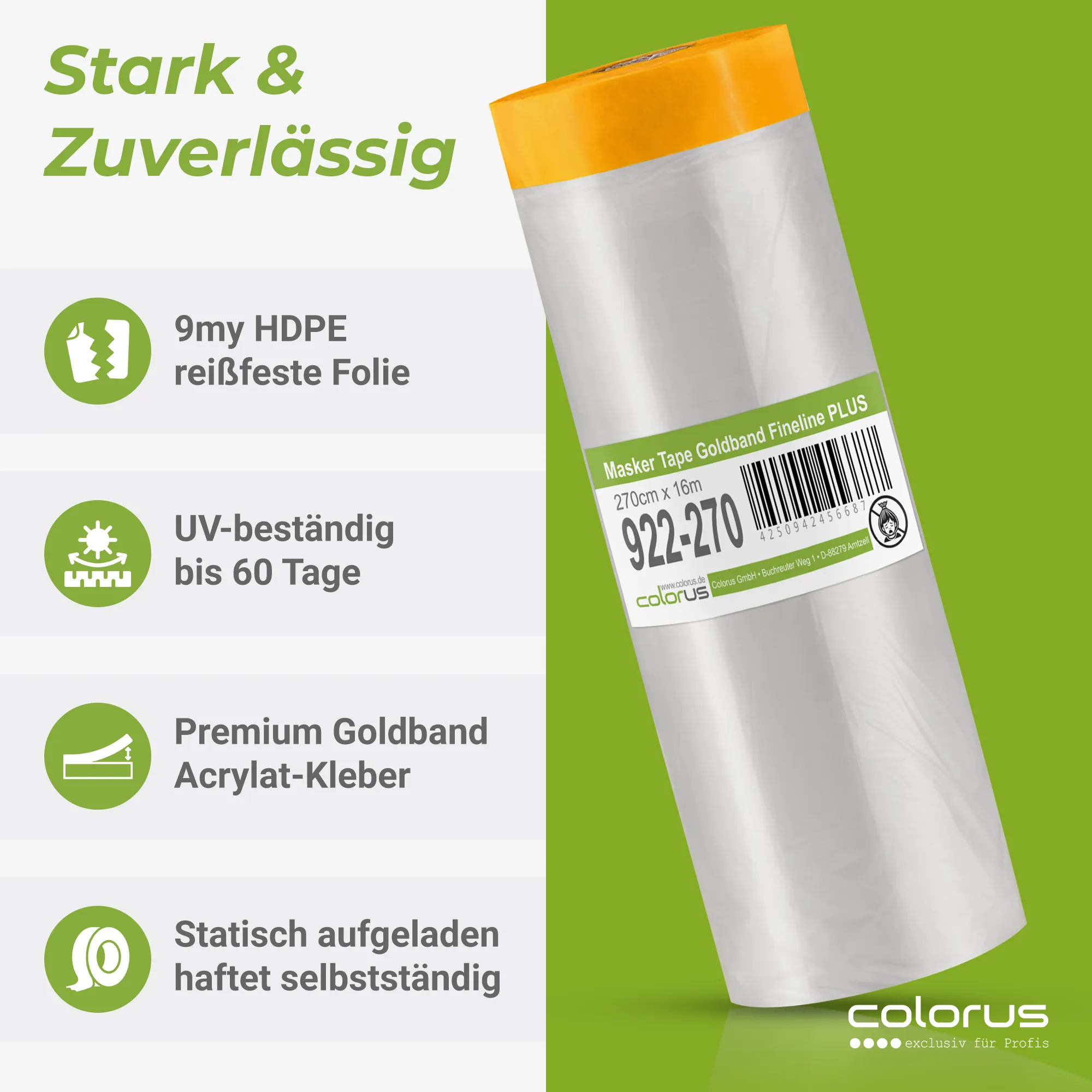 Aktion - 30x B-Ware Colorus Premium Folien Masker Tape Goldband UV 60 270cm x 17m 