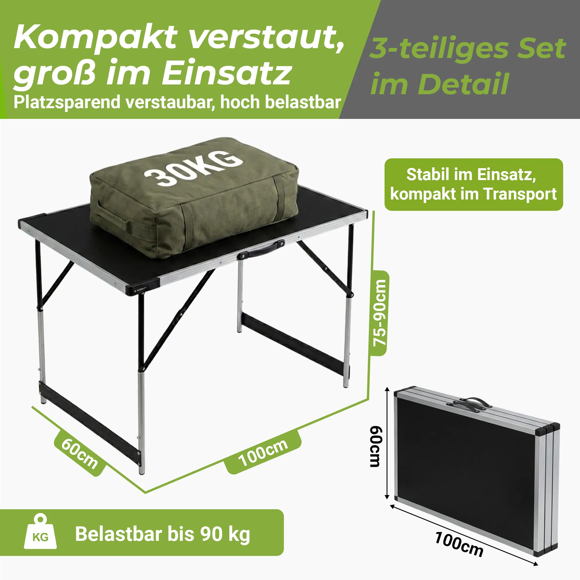 Mamba Tapeziertisch Set 3-teilig | Klappbar & Höhenverstellbar | 90 kg Gesamttragkraft