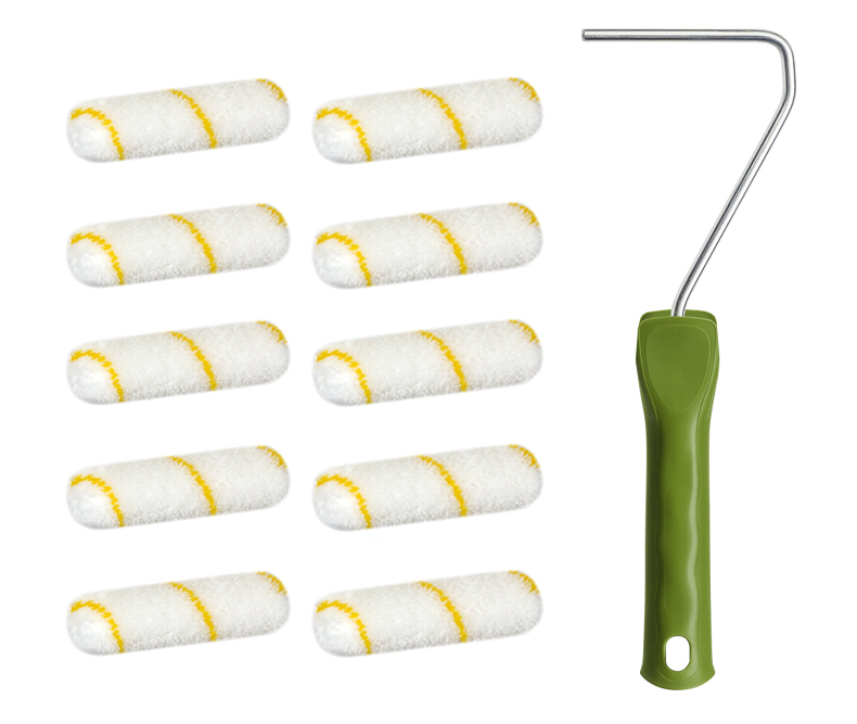 10er-Set Heizkörperroller „Gelbfaden“ (10 cm) – Inkl. 39 cm Langbügel (12 mm Flor)