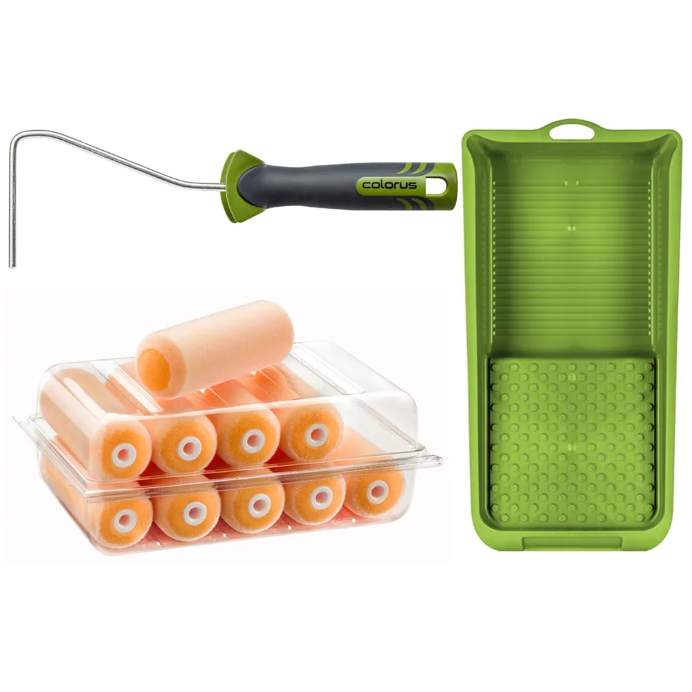 10× Profi Flock Lackierwalzen Set 11 cm rund | inkl. 2K Bügel & Farbwanne