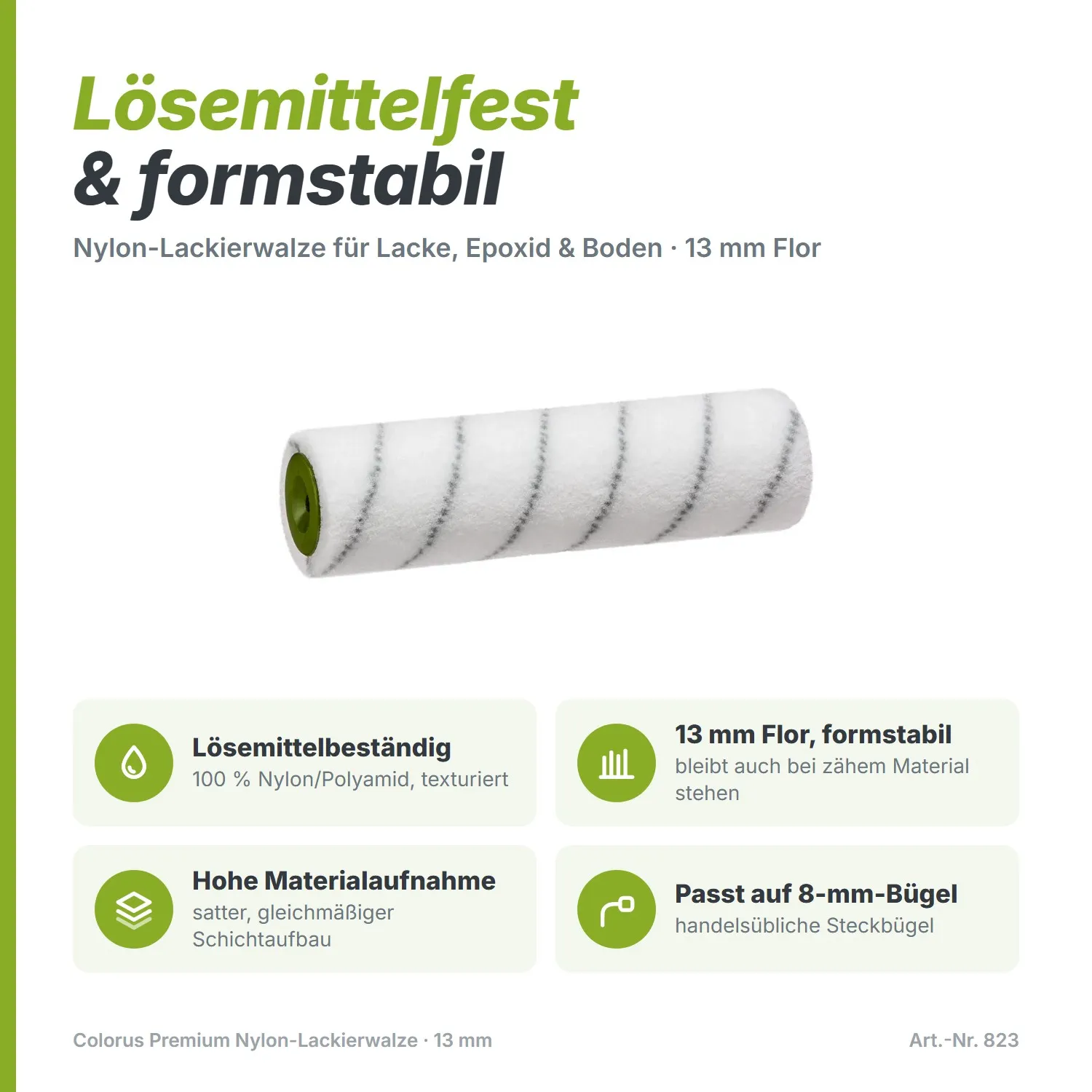 Colorus Premium Nylon Lackierwalze (25 cm) – Für Lacke, Epoxid & Boden (13 mm Flor)