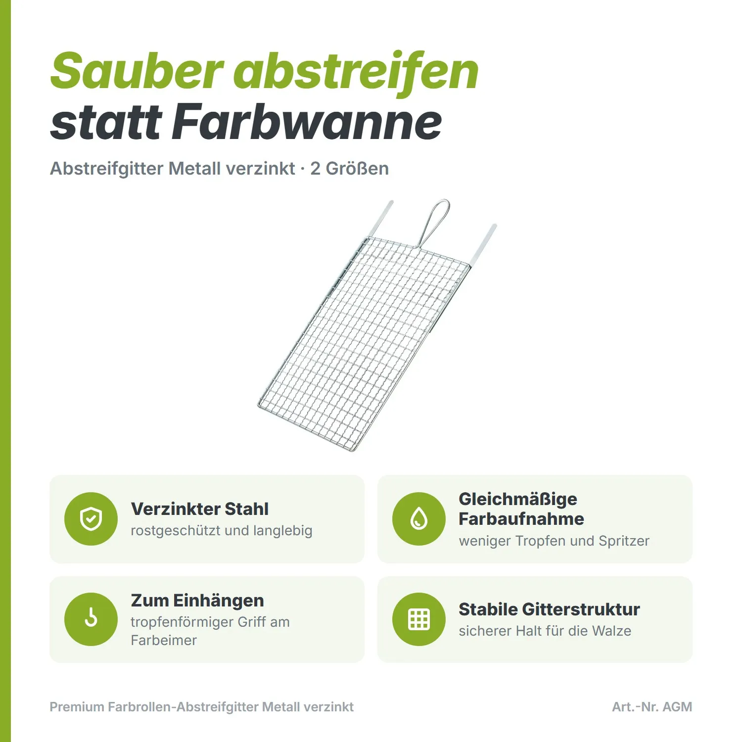 Premium Farbrollen Abstreifgitter Metall verzinkt 26 x 30cm