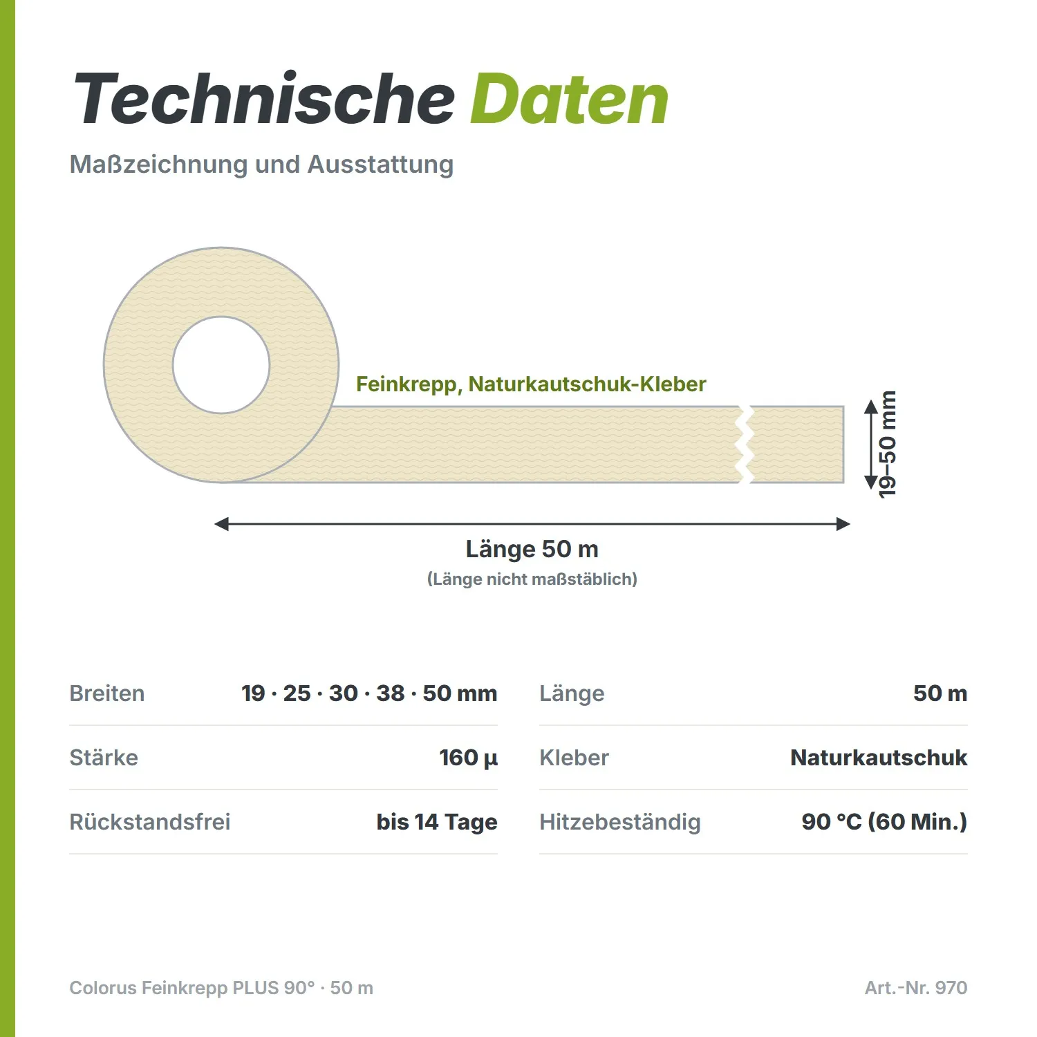 Colorus Premium Malerkrepp 90° Kreppband 50m x 50mm