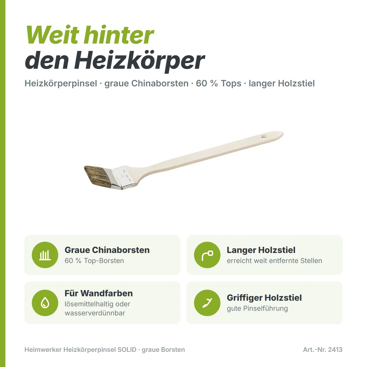Heimwerker Heizkörperpinsel SOLID Malerpinsel 60% graue Top Borsten 75mm