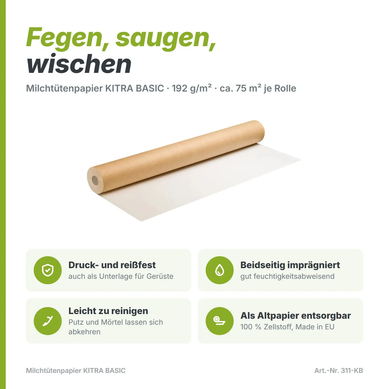 Milchtütenpapier KITRA BASIC 190g/m² pro Rolle circa 75m²