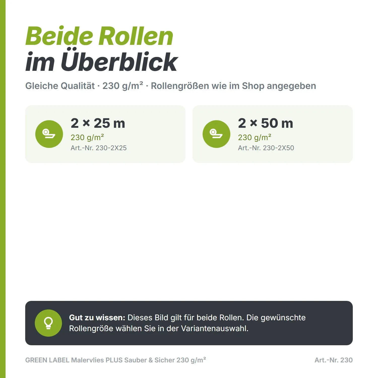 GREEN LABEL Maler Abdeckvlies PLUS Sauber & Sicher 230g / m² 2 x 50m