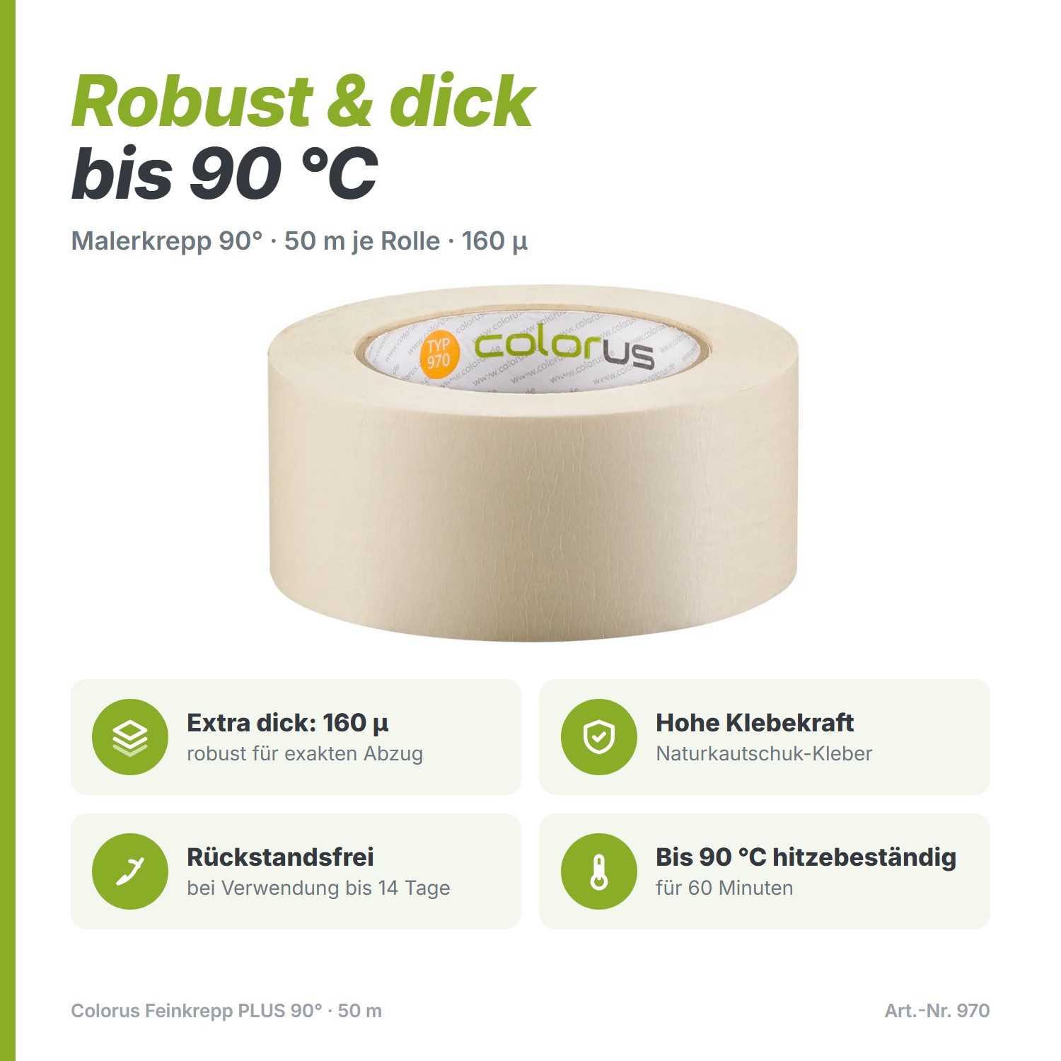 Colorus Premium Malerkrepp 90° Kreppband 50m x 50mm