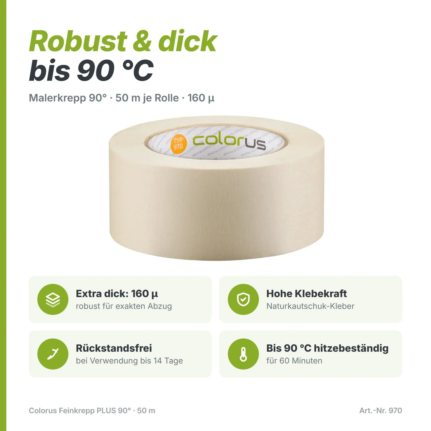 Colorus Premium Malerkrepp 90° Kreppband 50m x 50mm