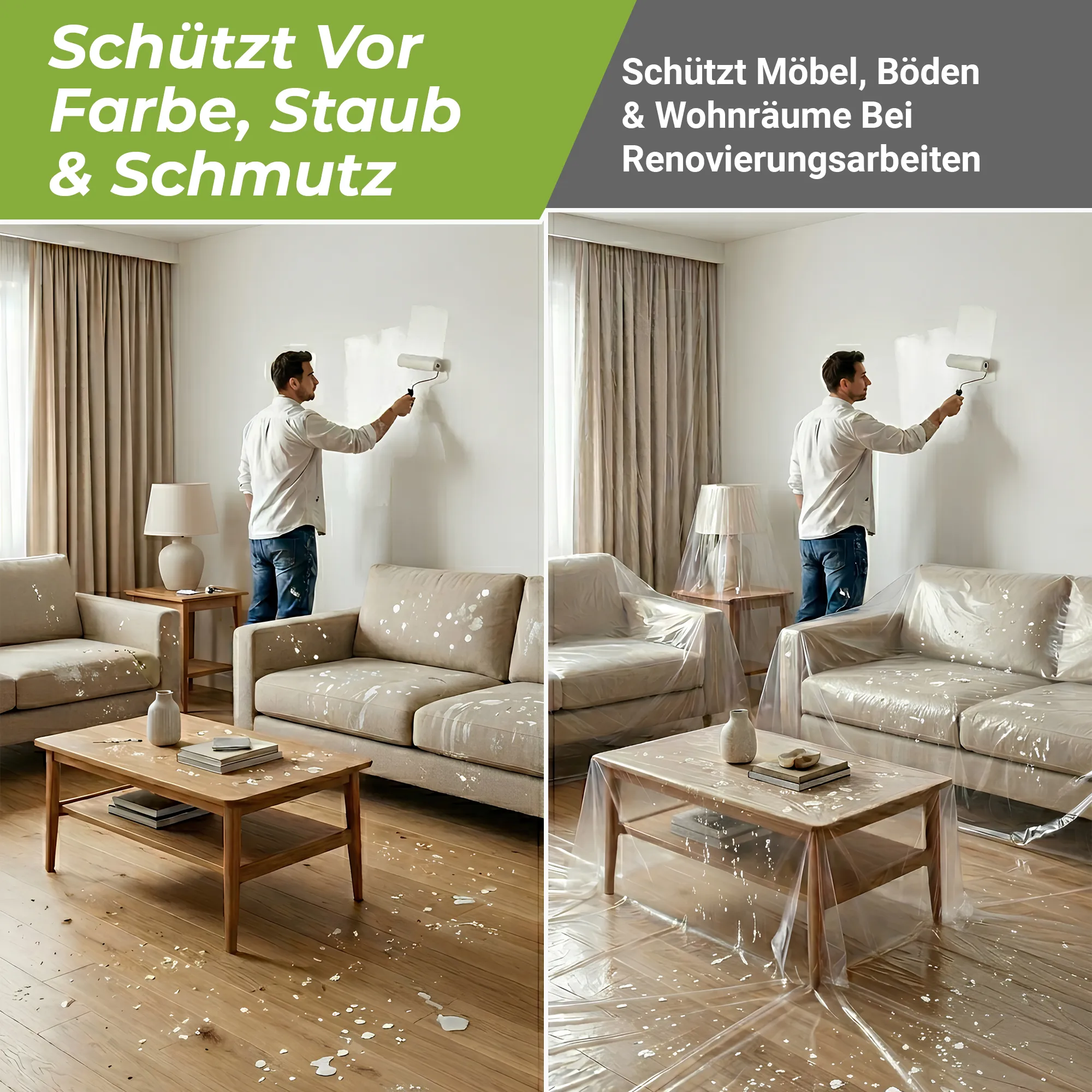 Mamba Abdeckfolien Set 9 Stück - 4 x 5 m mit 5my Stärke - Malerfolie für kurzfristige Abdeckarbeiten 