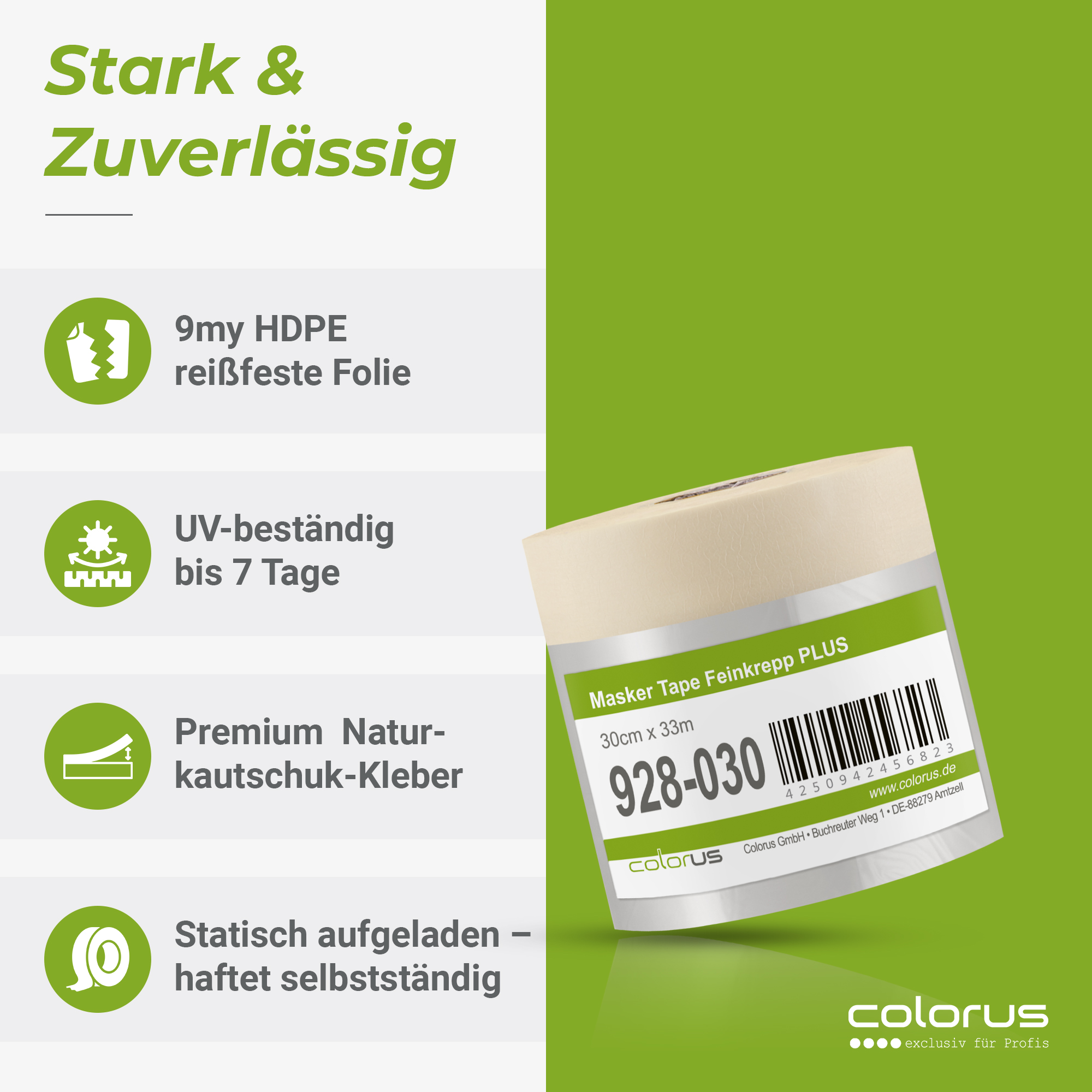 Colorus Premium Folien Masker Tape Kreppband mit Abdeckfolie 30cm x 33m