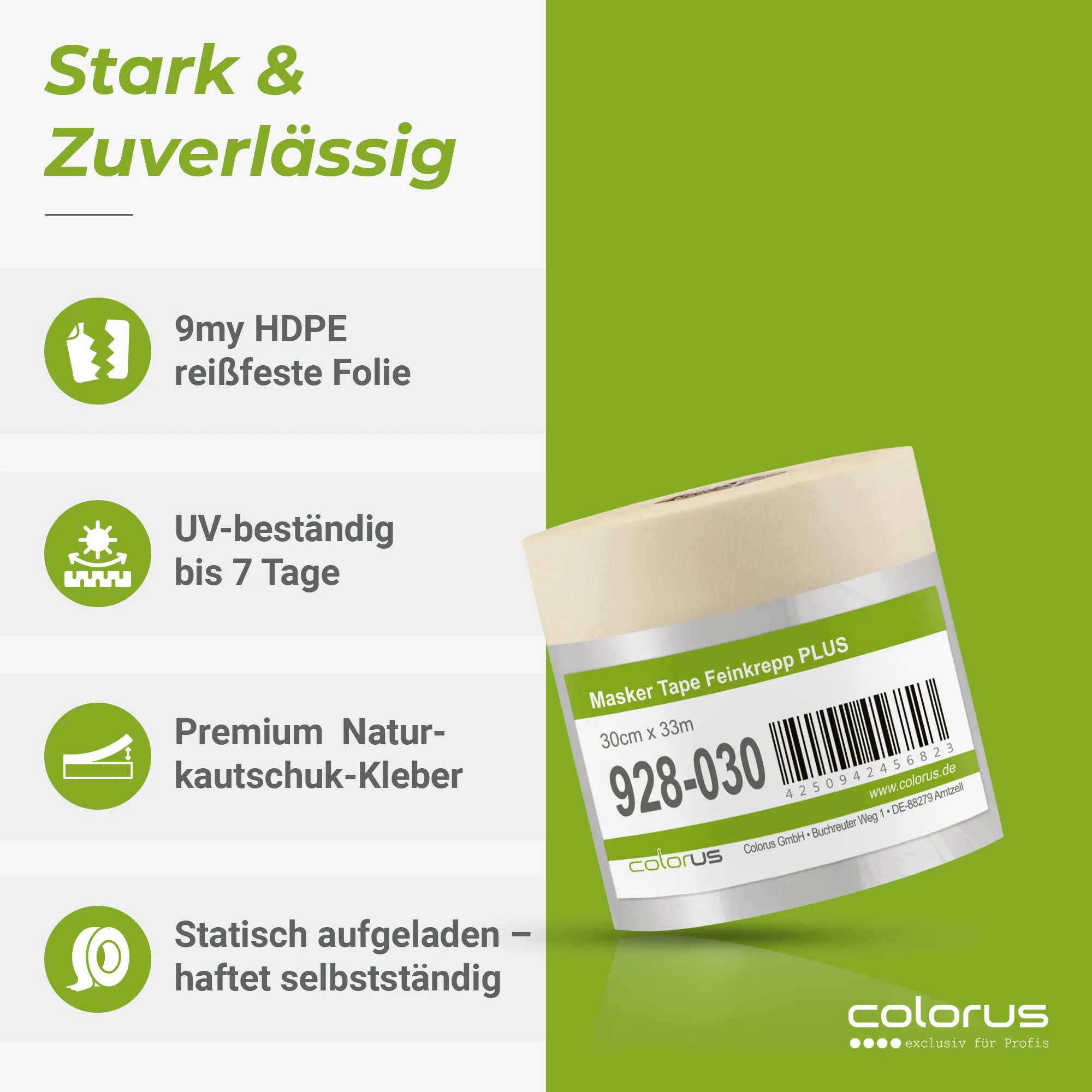 Colorus Premium Folien Masker Tape Kreppband mit Abdeckfolie 30cm x 33m