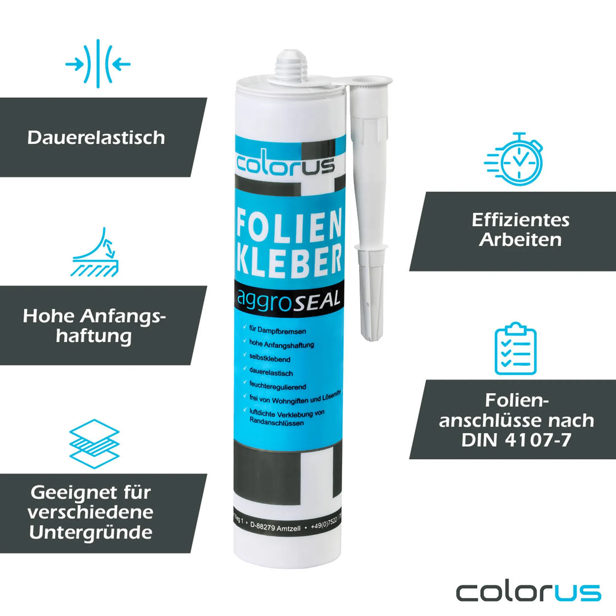10 x Colorus Profi Folienkleber 310 ml | AggroSeal Dichtkleber Dichtmasse bauelastisch für Dampfbremsfolie Dampfsperrfolie Dampfsperre Dampfbremse | Folien-Anschlusskleber mit extrem hoher Haftung
