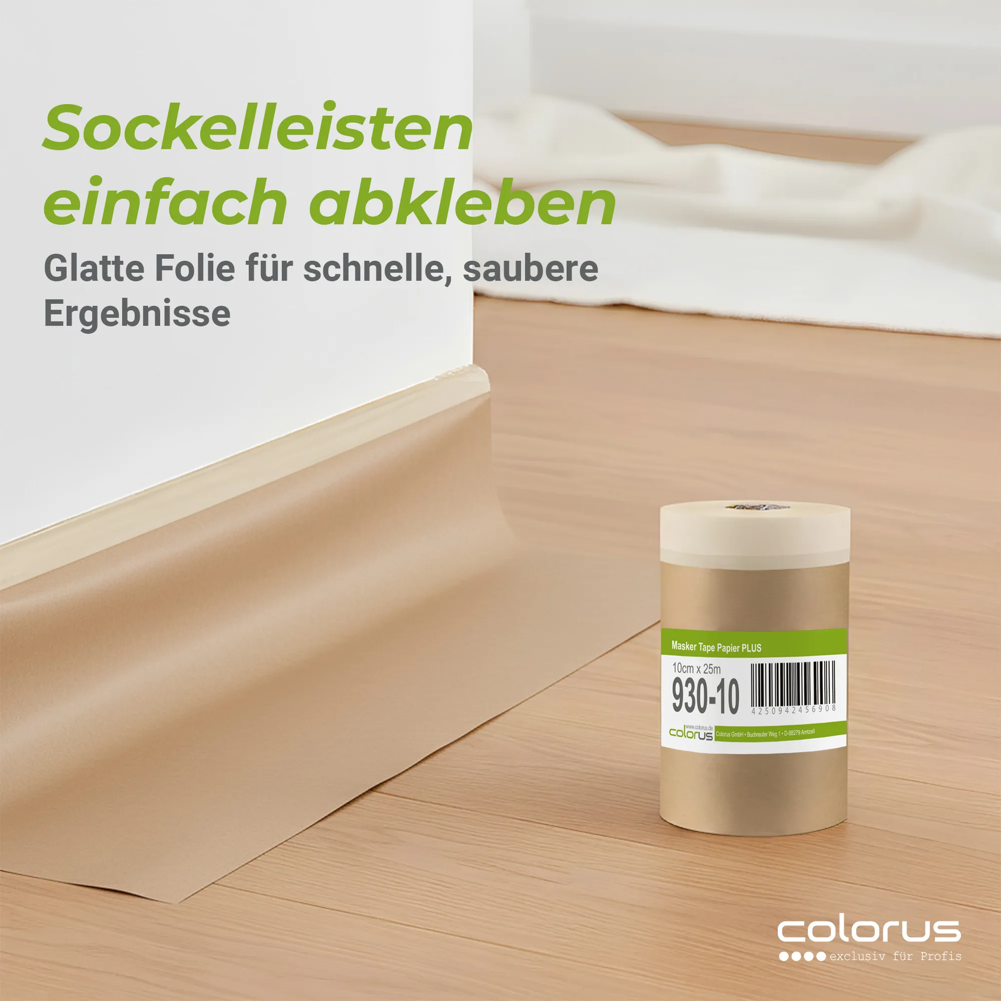 Colorus Premium Papier Masker Tape Abdeckpapier mit Klebeband 10cm x 25m