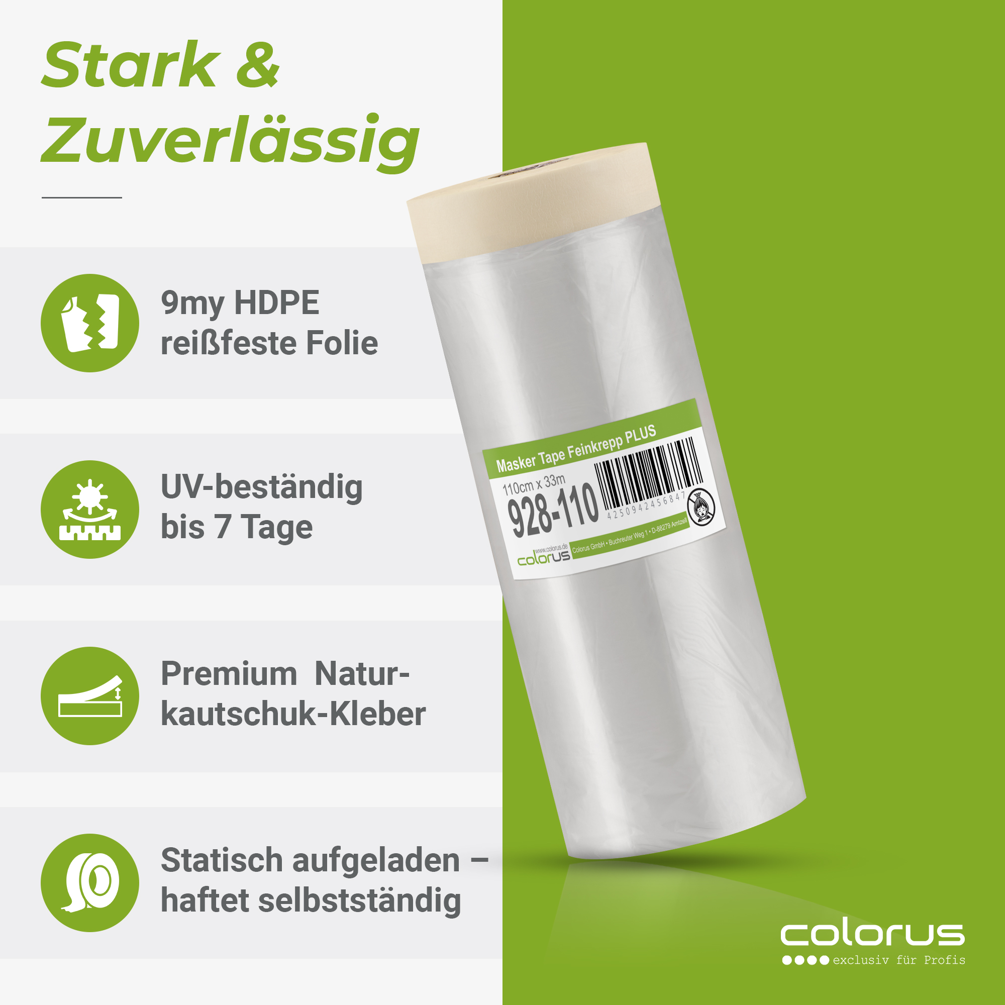 Colorus Premium Folien Masker Tape Kreppband mit Abdeckfolie 110cm x 33m Colorus Premium Folien Masker Tape Kreppband mit Abdeckfolie 110cm x 33m